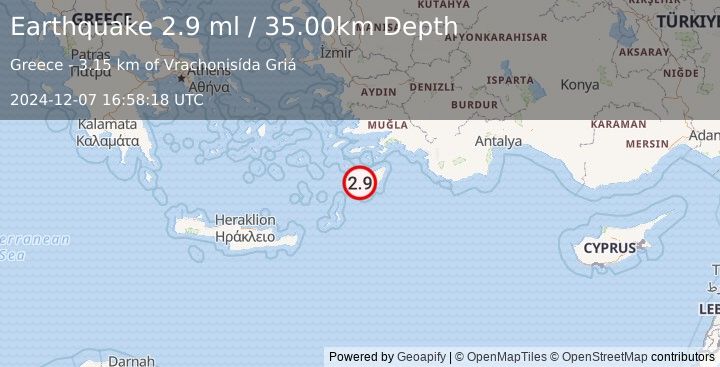 Earthquake DODECANESE IS.-TURKEY BORDER REG (2.9 ml) (2024-12-07 16:58:18 UTC)