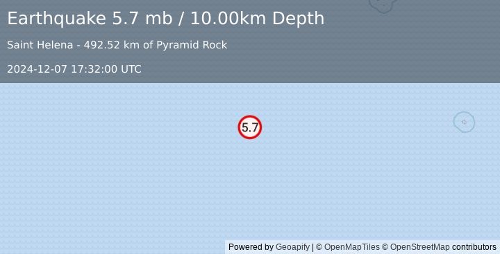 Earthquake SOUTHERN MID-ATLANTIC RIDGE (5.6 mb) (2024-12-07 17:31:59 UTC)