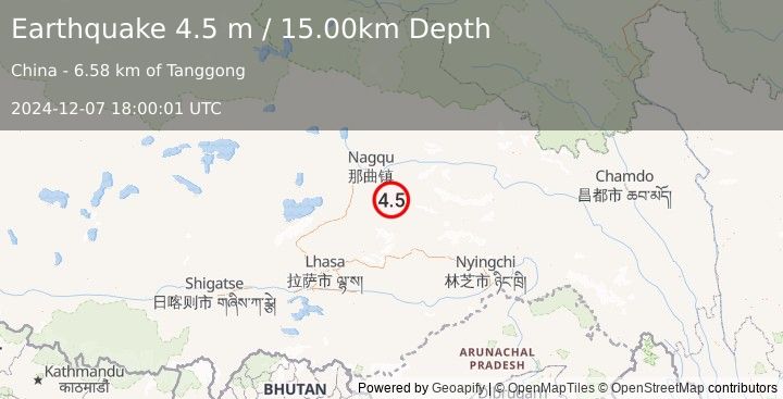 Earthquake EASTERN XIZANG (4.5 m) (2024-12-07 18:00:01 UTC)