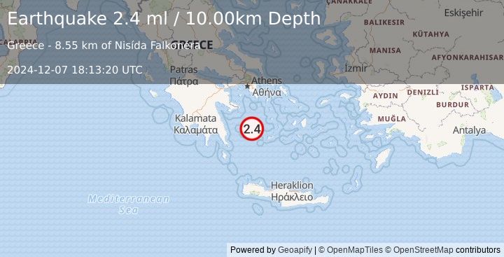 Earthquake SOUTHERN GREECE (2.4 ml) (2024-12-07 18:13:20 UTC)