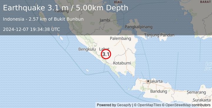 Earthquake SOUTHERN SUMATRA, INDONESIA (3.1 m) (2024-12-07 19:34:38 UTC)