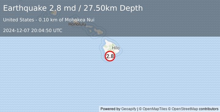 Earthquake ISLAND OF HAWAII, HAWAII (2.8 md) (2024-12-07 20:04:50 UTC)