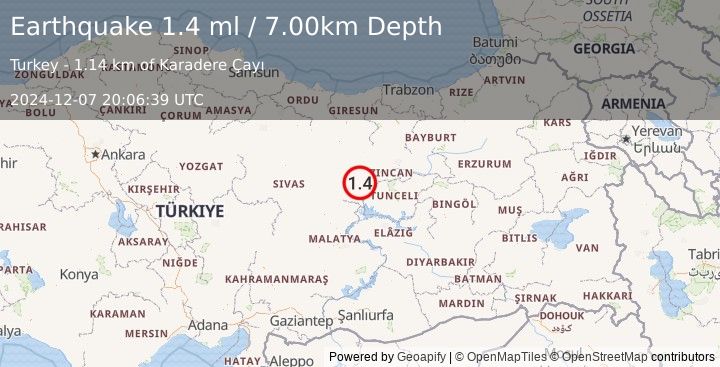 Earthquake EASTERN TURKEY (1.4 ml) (2024-12-07 20:06:39 UTC)