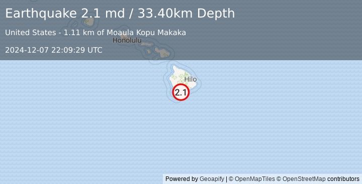 Earthquake ISLAND OF HAWAII, HAWAII (2.1 md) (2024-12-07 22:09:29 UTC)