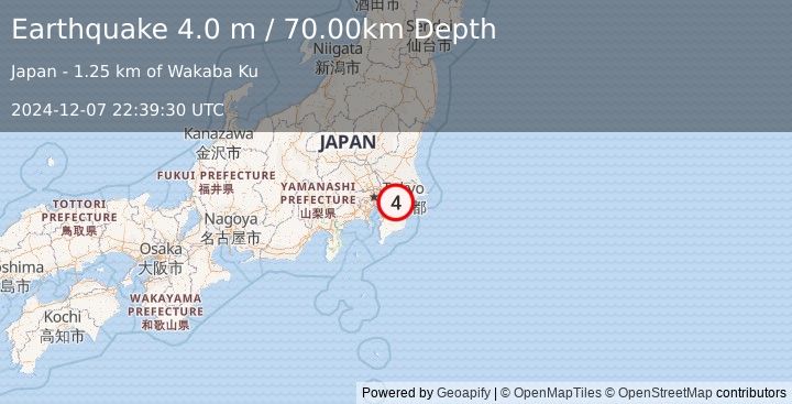 Earthquake NEAR EAST COAST OF HONSHU, JAPAN (4.0 m) (2024-12-07 22:39:30 UTC)