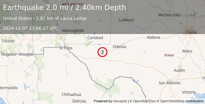 Earthquake WESTERN TEXAS (2.0 ml) (2024-12-07 23:06:27 UTC)