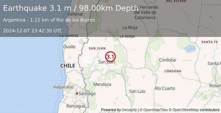 Earthquake SAN JUAN, ARGENTINA (3.1 m) (2024-12-07 23:42:30 UTC)