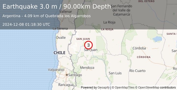 Earthquake SAN JUAN, ARGENTINA (3.0 m) (2024-12-08 01:18:30 UTC)