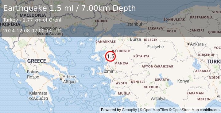 Earthquake WESTERN TURKEY (1.5 ml) (2024-12-08 02:00:14 UTC)