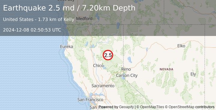 Earthquake NORTHERN CALIFORNIA (2.5 md) (2024-12-08 02:50:53 UTC)