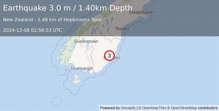 Earthquake SOUTH ISLAND OF NEW ZEALAND (3.0 m) (2024-12-08 02:56:53 UTC)