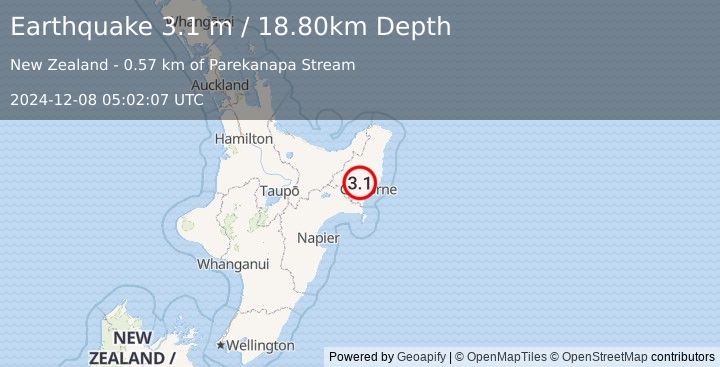 Earthquake NORTH ISLAND OF NEW ZEALAND (3.1 m) (2024-12-08 05:02:07 UTC)