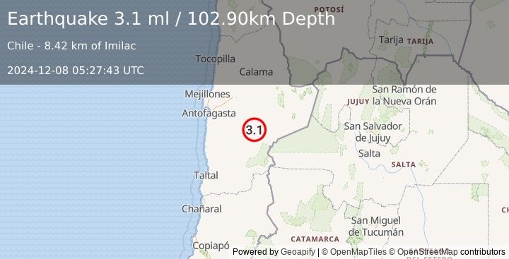 Earthquake ANTOFAGASTA, CHILE (3.1 ml) (2024-12-08 05:27:43 UTC)