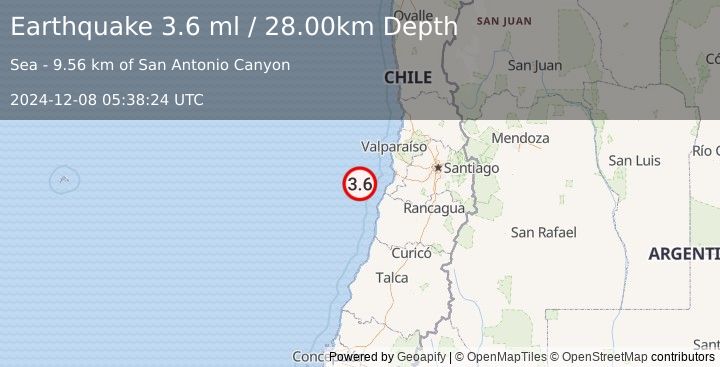 Earthquake OFFSHORE VALPARAISO, CHILE (3.6 ml) (2024-12-08 05:38:24 UTC)