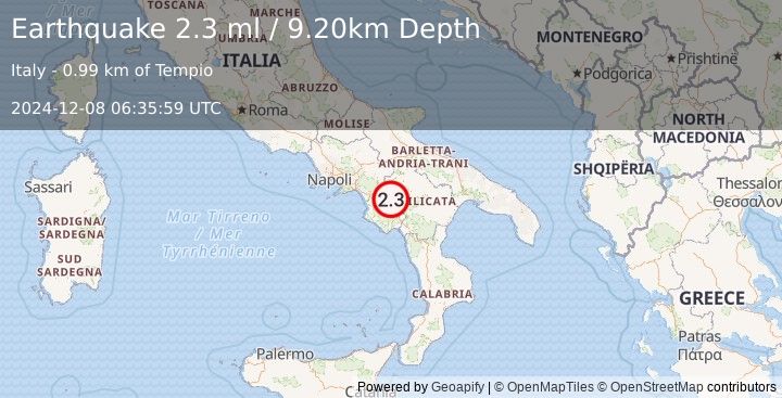 Earthquake SOUTHERN ITALY (2.3 ml) (2024-12-08 06:35:59 UTC)