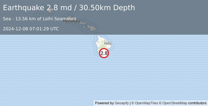 Earthquake ISLAND OF HAWAII, HAWAII (2.6 ml) (2024-12-08 07:01:29 UTC)