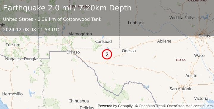 Earthquake WESTERN TEXAS (2.0 ml) (2024-12-08 08:11:53 UTC)