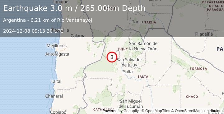 Earthquake JUJUY, ARGENTINA (3.0 m) (2024-12-08 09:13:30 UTC)