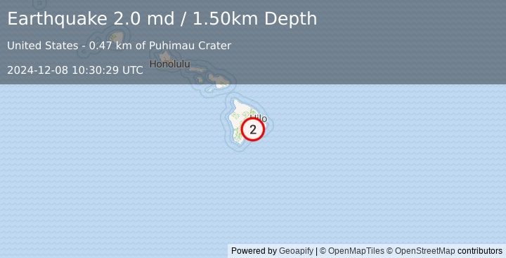 Earthquake ISLAND OF HAWAII, HAWAII (2.0 md) (2024-12-08 10:30:29 UTC)