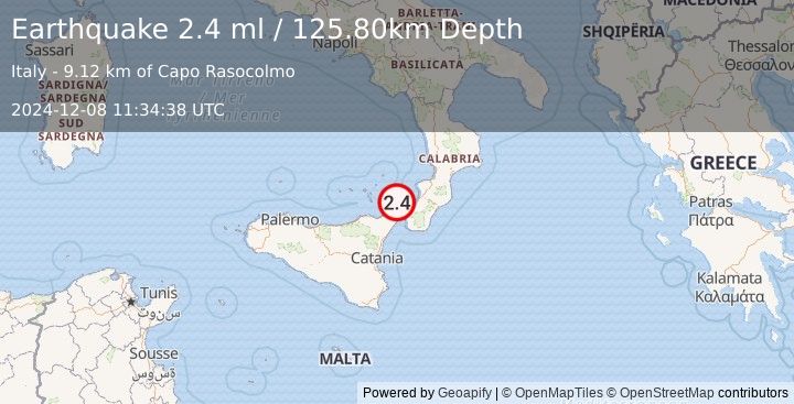 Earthquake SICILY, ITALY (2.4 ml) (2024-12-08 11:34:38 UTC)