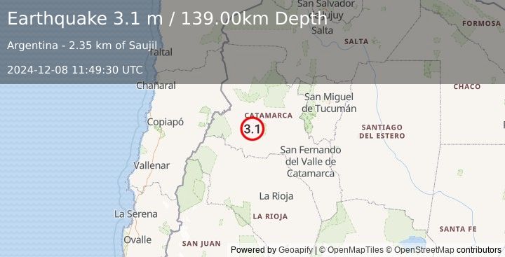 Earthquake CATAMARCA, ARGENTINA (3.1 m) (2024-12-08 11:49:30 UTC)