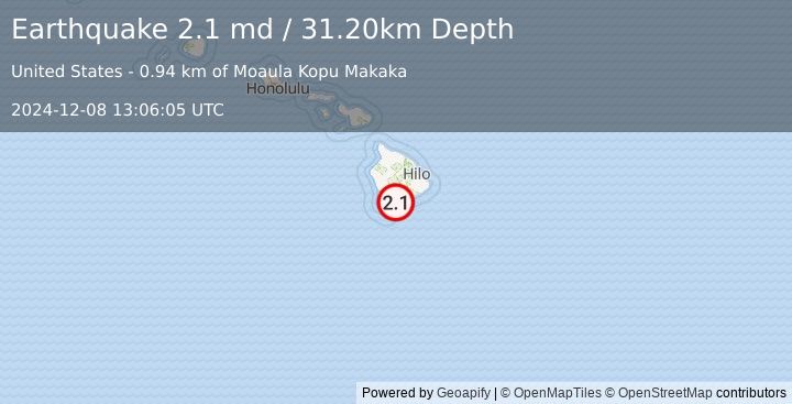 Earthquake ISLAND OF HAWAII, HAWAII (2.1 md) (2024-12-08 13:06:05 UTC)