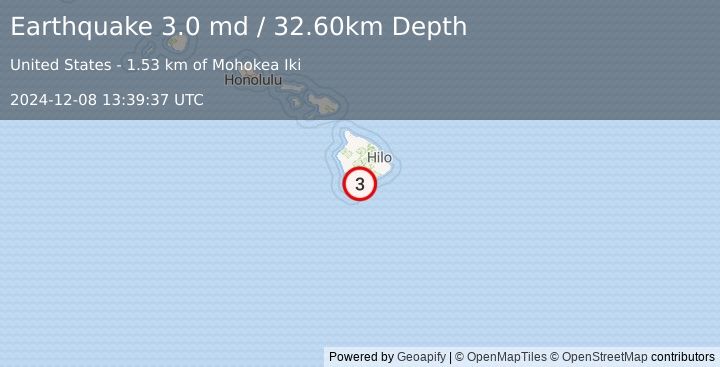 Earthquake ISLAND OF HAWAII, HAWAII (2.6 md) (2024-12-08 13:39:53 UTC)