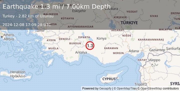 Earthquake WESTERN TURKEY (1.3 ml) (2024-12-08 17:09:28 UTC)