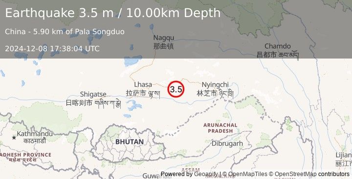 Earthquake EASTERN XIZANG (3.5 m) (2024-12-08 17:38:04 UTC)