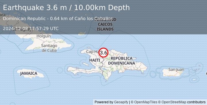 Earthquake DOMINICAN REPUBLIC (3.6 m) (2024-12-08 17:57:29 UTC)