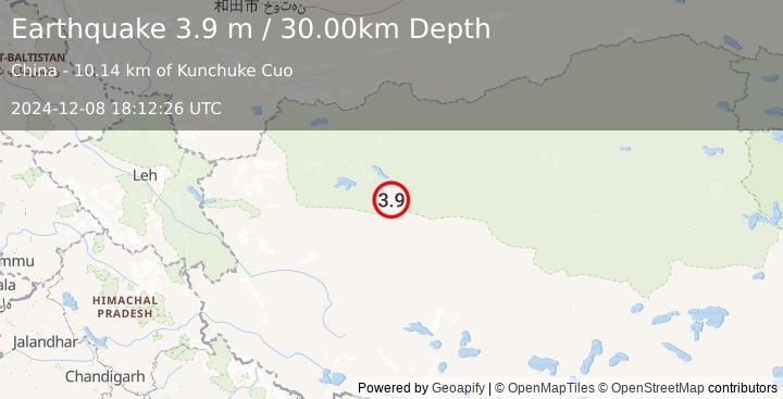 Earthquake WESTERN XIZANG (3.9 m) (2024-12-08 18:12:26 UTC)