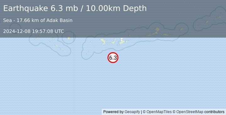 Earthquake ANDREANOF ISLANDS, ALEUTIAN IS. (6.3 mw) (2024-12-08 19:57:11 UTC)