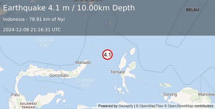 Earthquake MOLUCCA SEA (4.1 m) (2024-12-08 21:16:31 UTC)