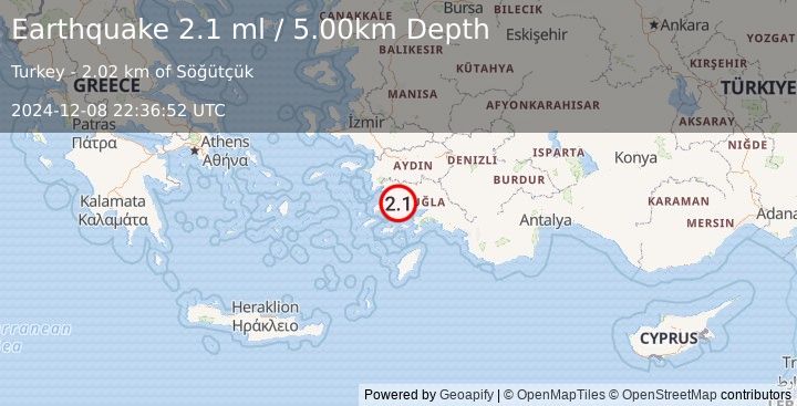 Earthquake WESTERN TURKEY (2.1 ml) (2024-12-08 22:36:52 UTC)