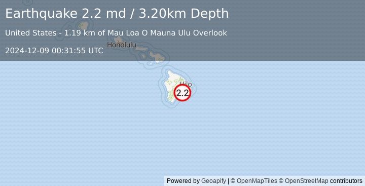 Earthquake ISLAND OF HAWAII, HAWAII (2.2 md) (2024-12-09 00:31:55 UTC)