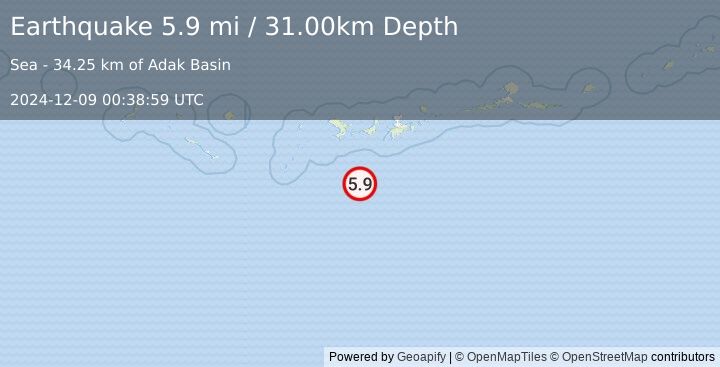 Earthquake ANDREANOF ISLANDS, ALEUTIAN IS. (5.9 mi) (2024-12-09 00:38:59 UTC)