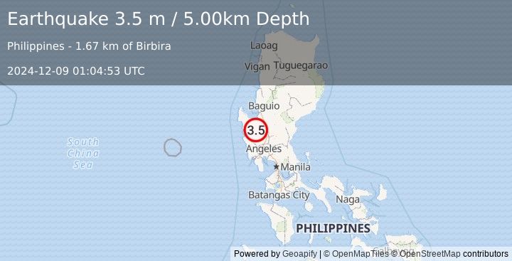 Earthquake LUZON, PHILIPPINES (3.5 m) (2024-12-09 01:04:53 UTC)