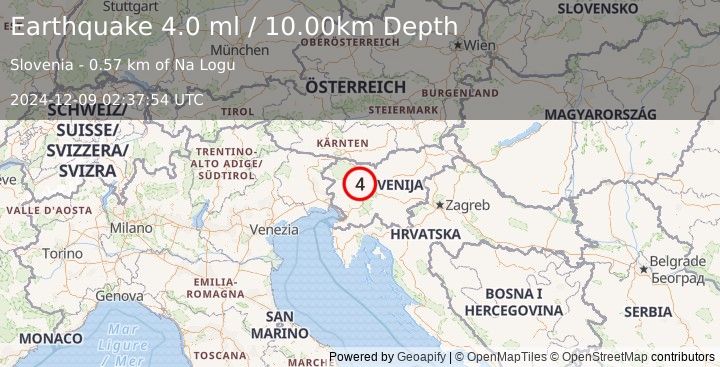 Earthquake SLOVENIA (3.5 ml) (2024-12-09 02:37:54 UTC)