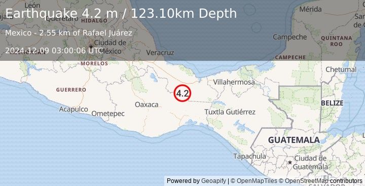 Earthquake VERACRUZ, MEXICO (4.2 m) (2024-12-09 03:00:06 UTC)