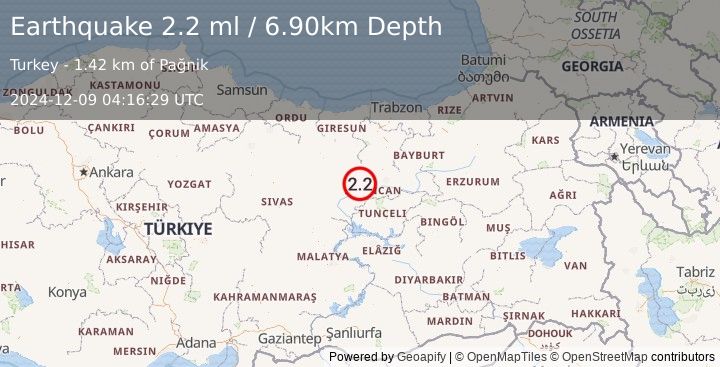 Earthquake EASTERN TURKEY (2.2 ml) (2024-12-09 04:16:29 UTC)