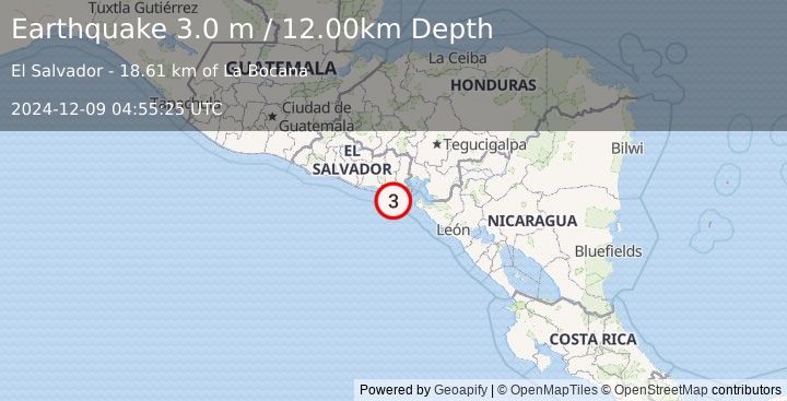 Earthquake OFFSHORE EL SALVADOR (3.0 m) (2024-12-09 04:55:25 UTC)