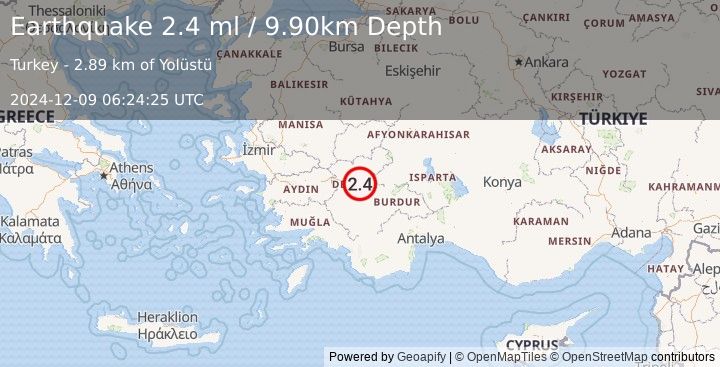 Earthquake WESTERN TURKEY (2.4 ml) (2024-12-09 06:24:25 UTC)