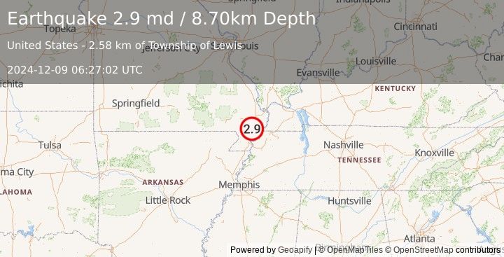 Earthquake SOUTHEASTERN MISSOURI (2.9 md) (2024-12-09 06:27:02 UTC)