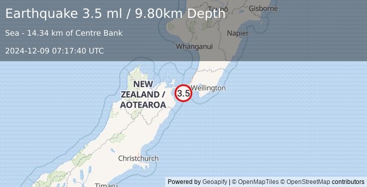 Earthquake COOK STRAIT, NEW ZEALAND (3.5 ml) (2024-12-09 07:17:40 UTC)