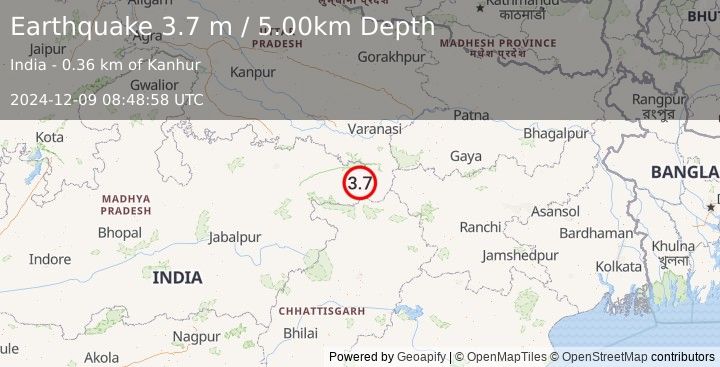 Earthquake MADHYA PRADESH REGION, INDIA (3.7 m) (2024-12-09 08:48:58 UTC)