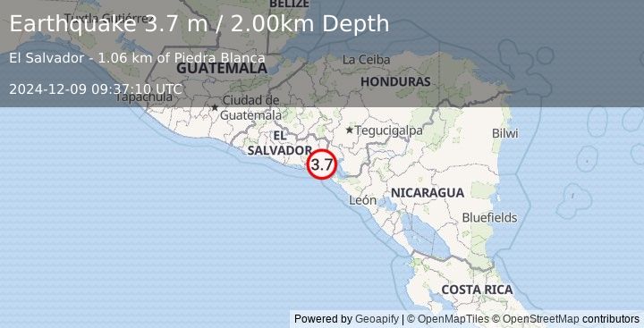 Earthquake EL SALVADOR (3.7 m) (2024-12-09 09:37:10 UTC)