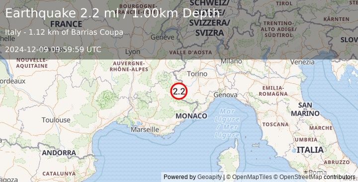 Earthquake FRANCE (2.2 ml) (2024-12-09 09:59:59 UTC)