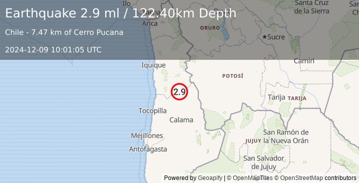 Earthquake ANTOFAGASTA, CHILE (2.9 ml) (2024-12-09 10:01:05 UTC)