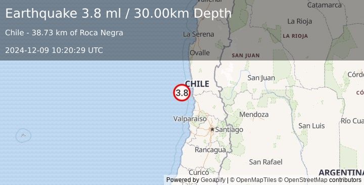 Earthquake OFFSHORE COQUIMBO, CHILE (3.8 ml) (2024-12-09 10:20:29 UTC)