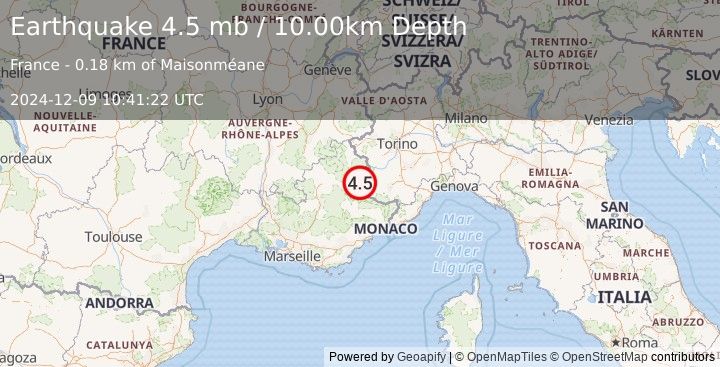 Earthquake FRANCE (4.5 mb) (2024-12-09 10:41:22 UTC)